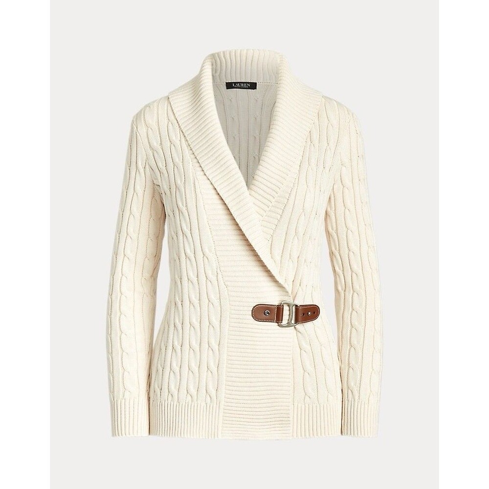 Lauren Ralph Lauren Buckle-Trim Cable Shawl-Collar Cardigan